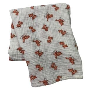 Handmade Muslin Blanket Orange Foxes Fox Baby Decor